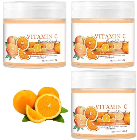 Vitamin C Face Scrub, Brightening Exfoliator, Deeply Cleansing, Improve Black Spots Blackheads, Even Skin Tone, Natural Care, Hydrating & Soothing, Repairing & Whitening, Moisturizing (3pcs)