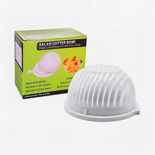 Coupe-Salade Multifonction 2en1 en 60 secondes - Bol Coupe Légumes & Fruits avec Couvercle - Hachoir Rapide et Pratique - Accessoire de Cuisine Idéal pour Salades Fraîches, Sain et Facile à Nettoyer