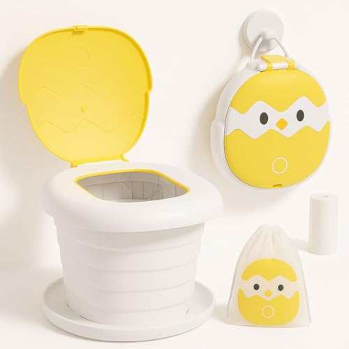 LIBRNTY Pot Bebe Toilette,Pot De Voyage Pliant Pour Enfants,Trainer WC Pour Chaise,Camping sur la Route ou Utilisation à la Maison avec sac de Secours Jetable 20pcs (gelb)