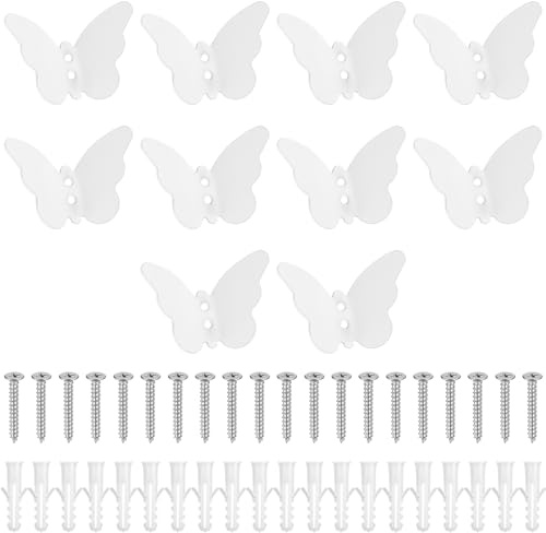 Qeapug 10 PzGanci Appendiabiti da Parete, Gancio a Farfalla Ganci Appendiabiti da Muro, Ganci da Parete da Muro in Metallo per Decorazione Bagno Camera da Letto Cappotti Sciarpe Guardaroba(Bianco)
