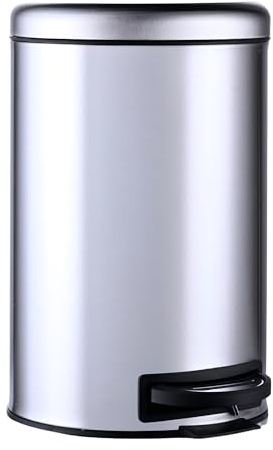 Relaxdays Mülleimer, 12 Liter, entnehmbarer Kunststoff-Inneneimer, Fußpedal, Küche, Bad, Tretmülleimer, Stahl, silber
