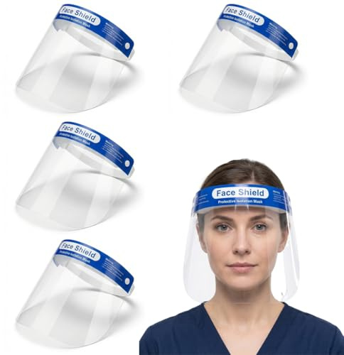 YUVKIN 4 pezzi Visiera Protettiva di Sicurezza, Antiappannamento su Due lati, Regolabile, Materiale PET, Trasparente, per Uomo Donna