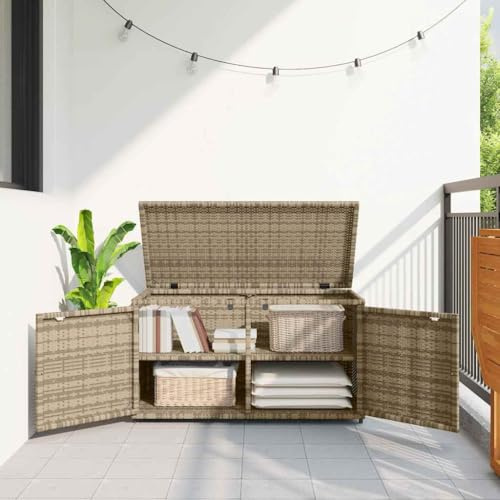 Teenpull Gartenschrank Beige 110x55x60,5 cm Poly Rattan, robuster Outdoor-Stauraum für Kissen, Gartenbedarf und Poolzubehör, wetterfestes Möbelstück für Terrasse und Balkon