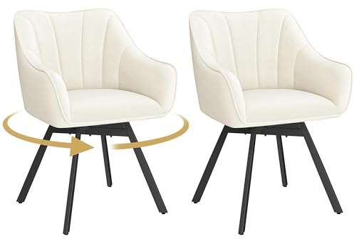 Yaheetech 2er Set Esszimmerstuhl Drehbar,Drehbar 360°,Sitz Küchenstuhl mit Armlehnen & Rückenlehne & Metallbeine Moderner Samtiger Sessel für Küche/Esszimmer/Wohnzimmer Beige/2