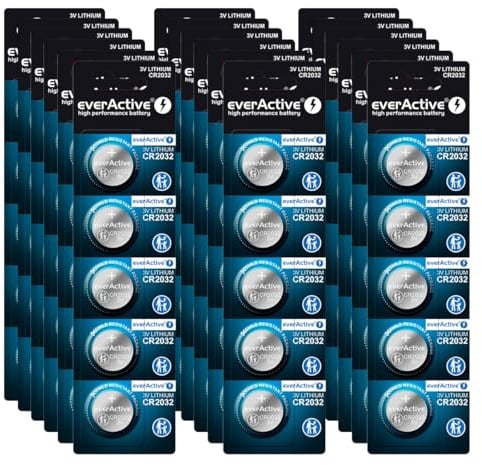 everActive CR2032 Lithium Knopfzelle Batterien, 3V, 100 Stück | Leistungsstärkste Batterie, 10 Jahre Haltbarkeit, 20 Blisterkarten