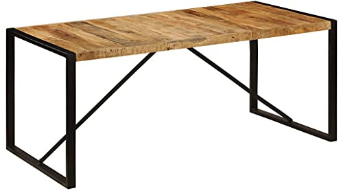 CongVVFV Esstisch 180x90x75 cm Massivholz Mango Industrial Style Küchentisch Esszimmertisch mit Stahlbeinen