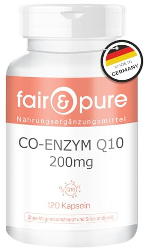 Fair & Pure Koenzym Q10 kapslar 200mg, 120 stycken, veganskt kosttillskott utan tillsatser, tillverkat i Tyskland
