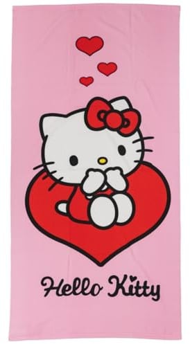 Aymax Hello Kitty Kinder Mikrofaser Strandtuch 70x140 cm – schnelltrocknendes Badetuch/Handtuch XL für Strand, Pool & Schwimmbad – 100% Polyester, rosa
