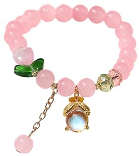 New 2024 Bracelet For Ladies Chinese Jade Bead Bracelet For Her Wife Grandpa Mother Father Daily Wear Gadgets Watch (Pink, One Size)