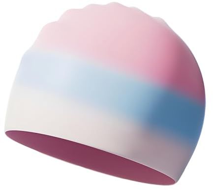 1 Gorro De Baño Para Niños, 100% Silicona, Color Azul Y Rosa, Suave Y Elástico Sin Nudos, Para Cabello Largo, Comodidad Duradera