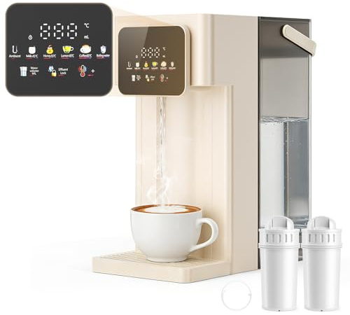 Dispensador de agua caliente con filtro, depósito de 3L, 12 Temperaturas Ajustables y 8 Volúmenes de Agua, Filtro Antical y Anti Impurezas, Calentamiento Rápido con Pantalla Táctil y Bloqueo, Blanco