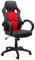 BAKAJI Silla Gaming Racer direccional para Oficina, ergonómica, Estilo Deportivo, Sillón de Escritorio Racing con 4 Ruedas, giratoria hasta 360°, de Piel sintética Negra con Tela (Rojo)