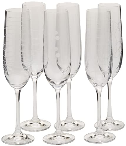 Bohemia Kristall Gläser - Elements - 6 er Set- mit verschieden Ornamenten (Sektglas 6 x 190 ml)