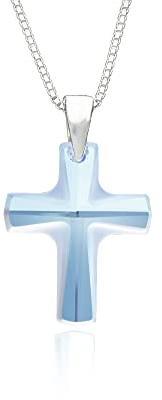 Kinderkette Kreuzkette 925 Silber Swarovski Elements Kreuz Anhänger Kommunion Geschenke für Mädchen zur Geburt Taufe Konfirmation oder als christliches Geschenk