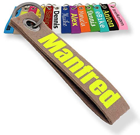 LALALO Schlüsselanhänger aus Filz mit Namen, Personalisiertes Schlüsselband Geschenkidee mit Aufschrift oder Wunschtext, Glücksbringer Filzanhänger mit Name, Geburtstag (Beige)