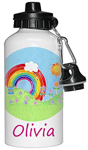 Tigerlilyprints Personalised Aluminium 400 ml Rainbow Water Bottle,Kids Drinks bottle,Personalised,School Lunch Bag Bottles