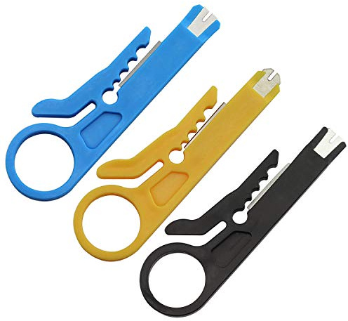 RuiLing Lot de 3 petites pinces à dénuder portables Bleu/jaune/noir UTP STP Coupe-câble réseau Keystone Jack RJ45 Ethernet Module Impact Punch Down Tool