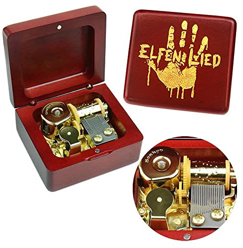 Sinzyo Boîte à musique Boîte à musique en bois pour Cadeau de Noël, anniversaire, Saint-Valentin(Elfen Lied-Holzschachtel mit rotem Thema)