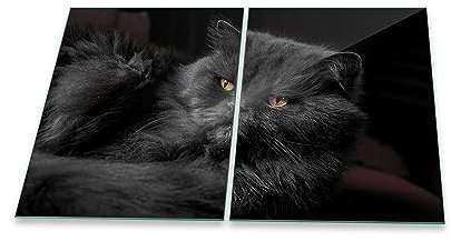 Herdabdeckplatte Abdeckung Ceranfeld Abdeckplatte Schneidebrett 2-Teilig 80x52 Katze Schwarz Spritzschutz Glasplatte Ceranfeldabdeckung Schutz Herdschutz Sicherheitsglas Glasschneidebrett 2x40x52