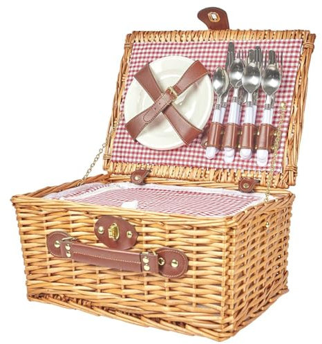 Home Deco Factory The Panier de Pique-Nique en Osier avec Vaisselle Garden, Marron