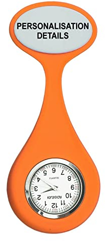 RolSeley ROLSLEY Montre Infirmière personnalisée Poche à Quartz Rond en Silicone Orange avec Broche Epingle Clip