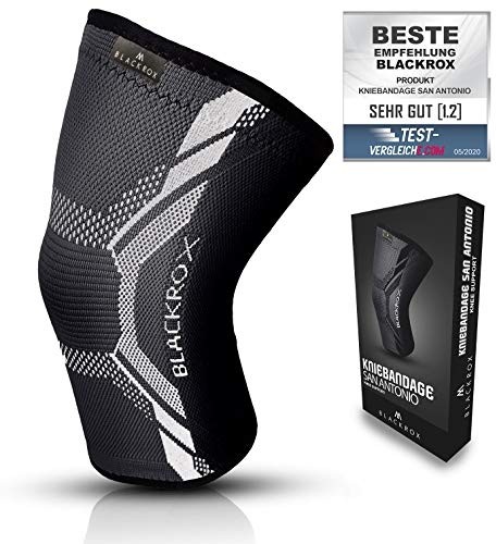 BLACKROX Kniebandage [Vergleichssieger 2024] Gr. S-XL | Damen & Herren | Stabilisierung für Knie & Meniskus | Perfekt für Sport, Fußball, Kraftsport & Bodybuilding | SAN ANTONIO V4 | Schwarz Gr. XL