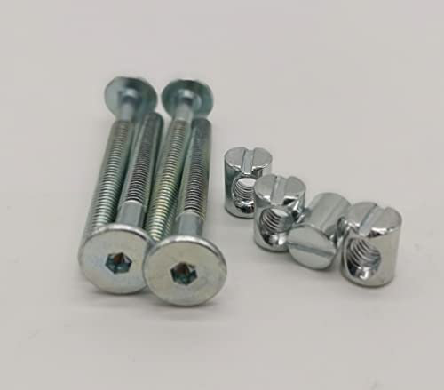 HMH-Shop Bettschraube sechskant M6x50mm / M6x60mm / M6x70mm / M6x100mm Möbelschraube Quermutter M6 (4, Bettschraube M6x60mm + Quermutter)