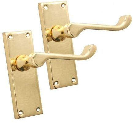 Infinity Decor Pair of Polished Brass Victorian Scroll Lever on Square Backplate Latch Door 115mm Handles Set - Ideal for Internal & Exterior Doors