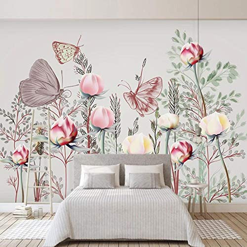 BYSQX Fond D'Écran 3D Mural Rose Fleur Papillon Papier Peint Intissé Tapisserie Murales Panoramique 3D Mur De Fond Tv Papier Peint Chambre Enfant Adulte Poster Murales 350X256Cm