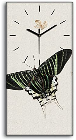 Coloray Uhr auf Leinwand - Schwarze Hände - Wand Uhr Ohne Tickendes Geräusc Dekoration Kunst Wohnzimmer Segeltuch - Käfer Insektenschmetterling.