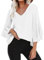 Gyabnw Damen Chiffon Bluse Volantärmeln Tunika 3/4 Arm Elegant Chiffontunika Festlich Chiffon Bluse V Ausschnitt Oberteill mit Trompetenärmeln Weiß M