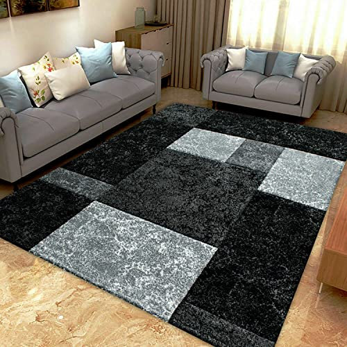 B&B Carpet Runners For Hallways - Non Slip Geometric Pattern Washable Kitchen Rugs Door Mat Indoor - Narrow Long Hall Runner For Living Room Rug (Hawaii 1313 Black, 60 x 110 cm)