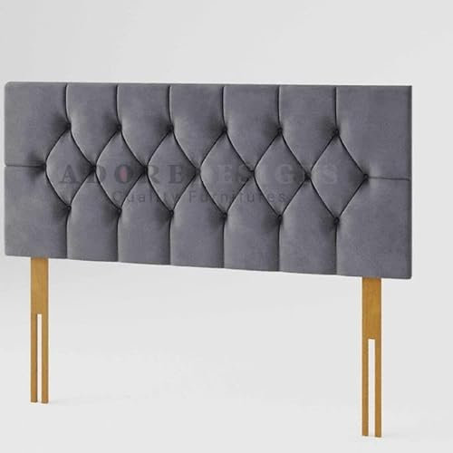 Adore Living Chesterfield Padded Lined Divan Bed Headboard | Plush Velvet Headboards for 5ft Kingsize Bed Frame | Elegant design wooden material headboards for beds (Grey, 5ft Kingsize Height-20inch)