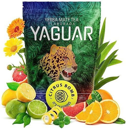 Yaguar Yerba Mate Tea Citrus Bomb 0,5kg | Brazilian Yerba Mate 500g | Fruit Citrus Yerba Mate | Smoke Dried | Lemon | Orange | Lime | Natural Energy Drink | Herbal Tea | Loose Leaf Tea | Fruit Tea