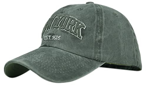 YULOONG Vintage Baseball Cap Stickerei New York Washed Denim Trucker Cap 100% Baumwolle Sonnenhut für Herren Damen Einstellbar Grün