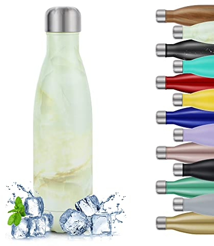 TITIROBA Trinkflasche Edelstahl 500ml Vakuum Isolierte,Auslaufsicher Thermosflasche,Isolierflasche BPA-frei 24 Std. Kalt und 12 Std Heiß Green Onyx Marble