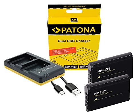 Zubehör Set für die Sony Vlog ZV-1 | 2 Akku und USB-C Ladegerät kompatibel mit Sony NP-BX1 (1090mAh) | Akku-Gehäuse aus feuerhemmenden V1 Material