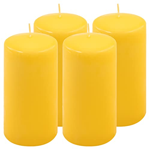 Stumpenkerze Höhe 15 cm Ø 7,5 cm lange Brenndauer Rund-Kerze Säulenkerzen Kerzen-Deko Tafelkerzen Weihnachts-Kerzen Hochzeit Xmas (gelb, 4)