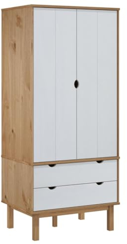 vidaXL Wardrobe Hall Cloth Cabinet Closet Armoire Highboard Clothes Organiser Bedroom Storage OTTA Brown and White 76.5x53x172 cm Solid Wood Pine
