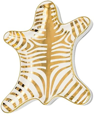 GIFRAN Plateau en céramique à Rayures zébrées Bijoux dorés Vaisselle Anneau Vaisselle Organisateur de Bureau for Femmes Filles garçons Cadeau d'anniversaire de noël (Color : Gold)