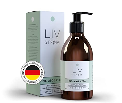 Aloe Vera Gel BIO 100% vegan- natürliche und reine Feuchtigkeitscreme für Gesicht, Körper & Haare, trockene Haut, After-Sun, Made in Germany, 250ml