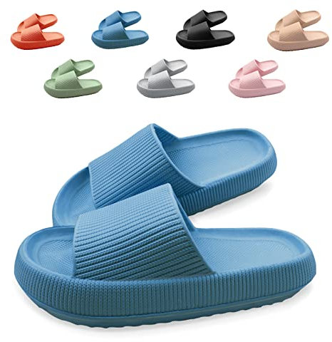 Neteson Cozislides Original Slippers Damen Rutschfeste Hausschuhe Herren Weich Badeschlappen Cloudyzz Schlappen Sommer Badelatschen Gummi Pantoletten(Blau, 38/39EU)