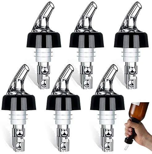 OPAMOO Becs à Liqueur, 6 pièces Bec Verseur Alcool Auto-Pour 6cl avec Bille becs verseur Anti-Goutte Transparent Plastique Portionneurs doseur à alcool bouteille Pour boissons, vins, cocktails
