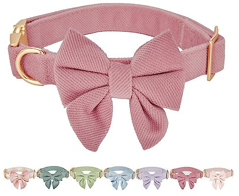 Petiry Bowtie Dog Collar Pink Adjustable Durable Comfy Dogs Collar for Female Girl Medium Dogs Neck 31-49cm,Rose Pink