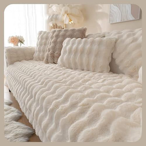 WYJHNLBEDC Sofa/Couch überzug/überwurf/überwurfdecke, Warmer Super Weicher Plush Sofabezug für Sofa L Form/U Form/Ecksofa 3/2/1 Sitzer, Sofaschutz Hund Kratzschutz Katze Weiß