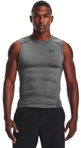 Under Armour Armour HeatGear Kompressions-T-Shirt für Herren, ärmellos, Carbon Heather-Black, Small Hoch