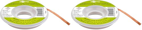 Goobay 45246 Entlötlitze 2mm reines Kupfer Entlötdraht zur Lötzinn Entfernung an Lötstellen Entlöten ideale Wärmeleitfähigkeit Lötlitze 1,5 m Spule (Packung mit 2)