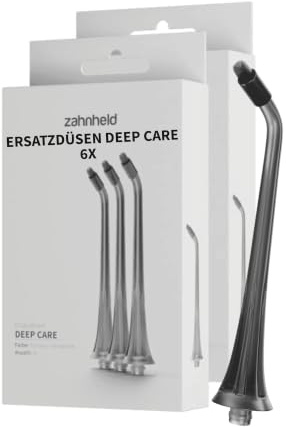 Zahnheld Ersatzdüsen Munddusche Deep Care AQUADENT A1+A2, 6er Set, Schwarz | Aufsätze elektrische Munddusche, Dual-Action für Zahnspangen & Brücken, Zahn- & Mundreinigung mit Wasserstrahl + Borsten