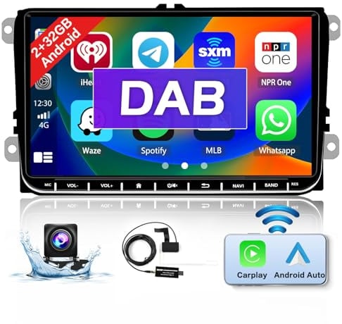 2+64GB DAB/DAB+ Android 15 Autoradio Mit Navi für VW Golf Polo Passat Skoda Seat - 9 Touchscreen, Wireless Carplay, Android Auto, Bluetooth, RDS FM GPS WiFi HiFi SWC, Rückfahrkamera