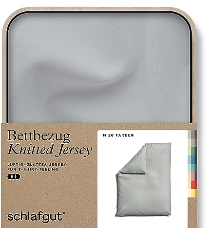 schlafgut Knitted Jersey Bettwäsche 135x200cm Bettdecke Bezug einzeln, Grey Light Uni, weich und faltenfrei mit Elasthan